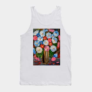 Stunning bouquet of mixed abstract flowers in a vintage gold vase Tank Top